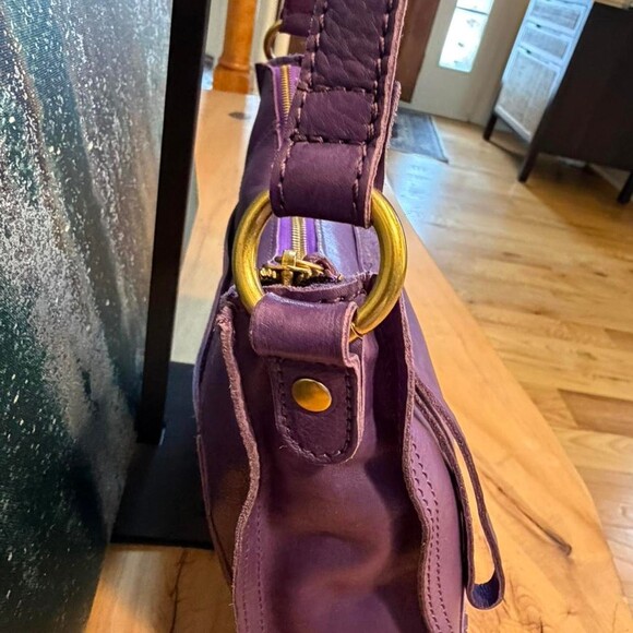 Purple Leather Shoulder Bag with Adjustable Strap main image 4